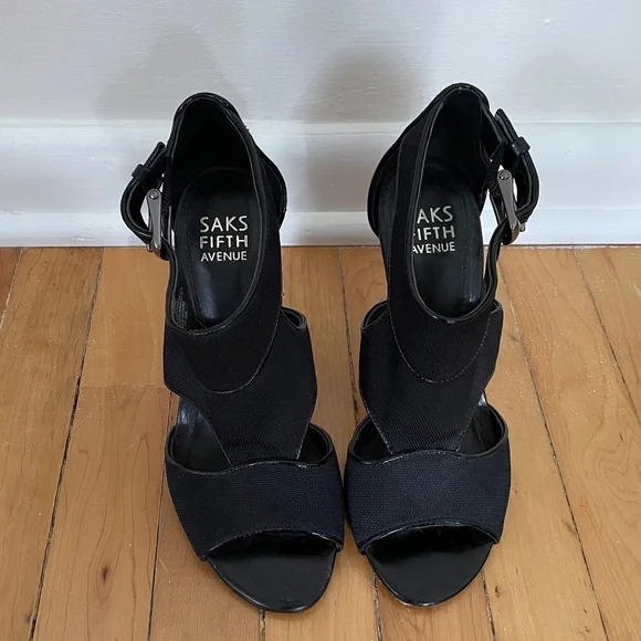 Saks Fifth Avenue Black Heeled Sandals - Picture 2 of 5